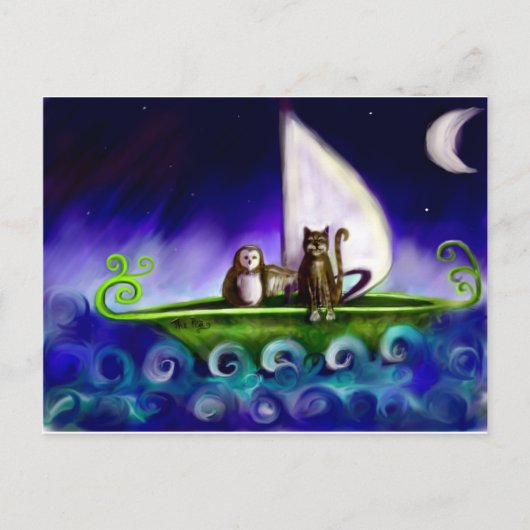 uil en de moderne levendige illustratie van pussyc briefkaart (Voorkant)