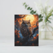 Uil en een Volle Maan Halloween Briefkaart (Staand voorkant)