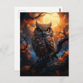 Uil en een Volle Maan Halloween Briefkaart (Voorkant / Achterkant)