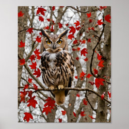Uil en esdoornbladeren poster