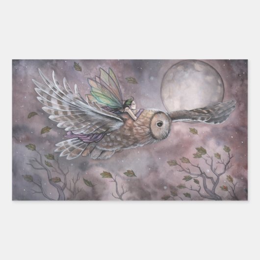 Uil en fee fantasy kunststickers rechthoekige sticker (Voorkant)