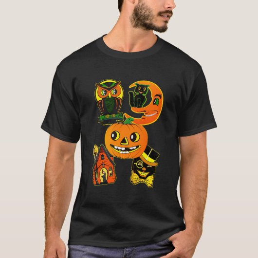  uil en kattenpompoen Halloween T-shirt (Voorkant)