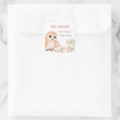 Uil en kersenbloesems ex libris boekenplaat vierkante sticker (Tas)