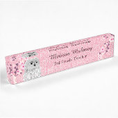 Uil en kersenbloesems roze glitter naambordje