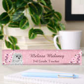 Uil en kersenbloesems roze glitter naambordje