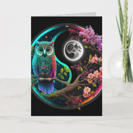 Uil en Maan Grafische Kunst Kaart (Voorkant)
