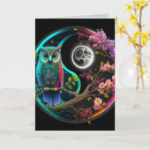 Uil en Maan Grafische Kunst Kaart (Gele Bloem)