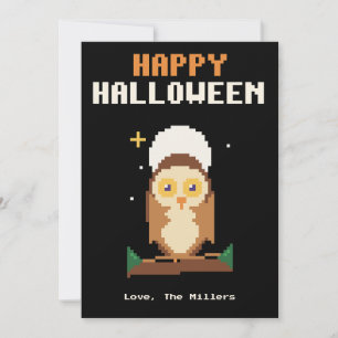 Uil en Maan Pixel Art Halloween Kaart