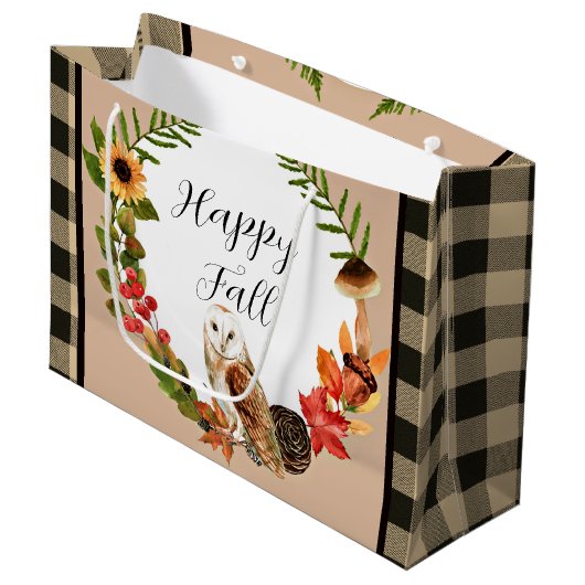Uil en natuur met aanpasbare tekst groot cadeauzakje (Voorkant Gekanteld)