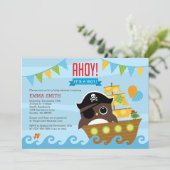 Uil en Piraat Schip Jongen Baby Shower Uitnodiging (Staand voorkant)