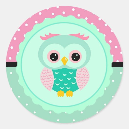 Uil en polka stippen ronde sticker (Voorkant)