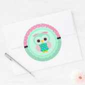 Uil en polka stippen ronde sticker (Envelop)