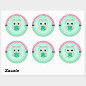 Uil en polka stippen ronde sticker (Vel)
