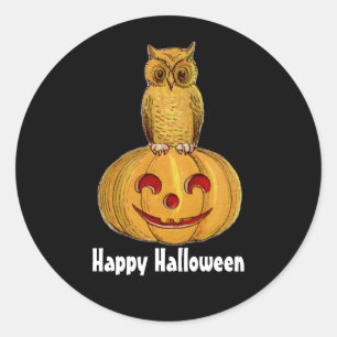 Uil en pompoen ronde sticker