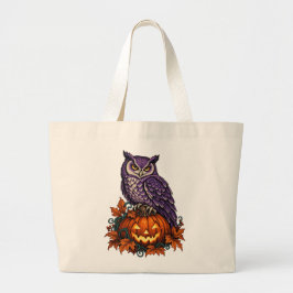 Uil en Pompoen Vintage Halloween Boodschappentas Grote Tote Bag