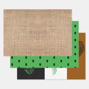Uil en varen inpakpapier Flat Sheet Set van 3 Vel