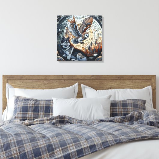 Uil en Wolf Mozaïek Ai Art Canvas Afdruk (Insitu (Slaapkamer))