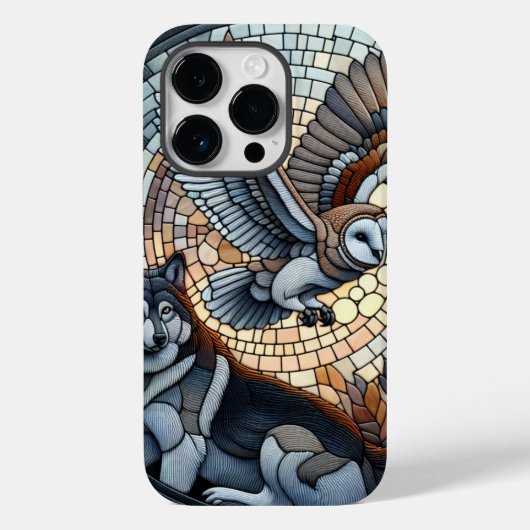 Uil en Wolf Mozaïek Ai Kunst Case-Mate iPhone Case (Achterkant)