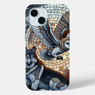 Uil en Wolf Mozaïek Ai Kunst  iPhone 15 Case