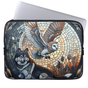 Uil en Wolf Mozaïek Ai Kunst  Laptop Sleeve