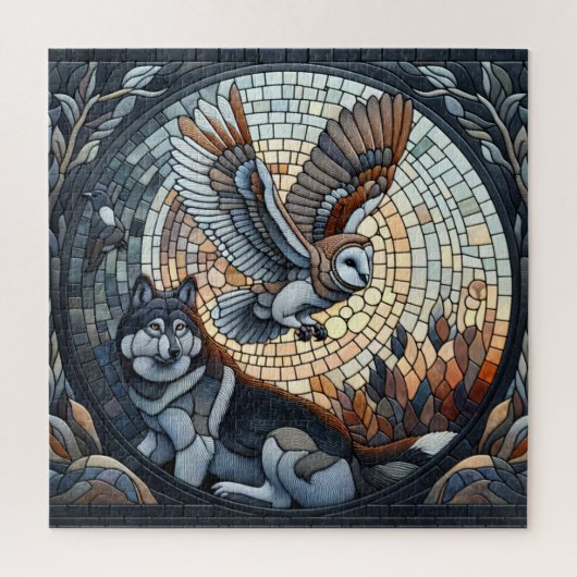 Uil en Wolf Mozaïek Ai Kunst Legpuzzel (Verticaal)