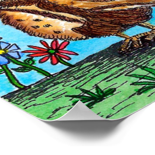 Uil en zonnebloemen poster (Hoek)