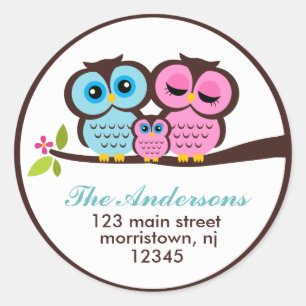 Uil familie Adresetiketten Ronde Sticker