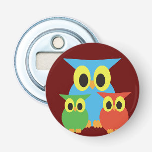Uil familie: blauw, groen en rood button flesopener