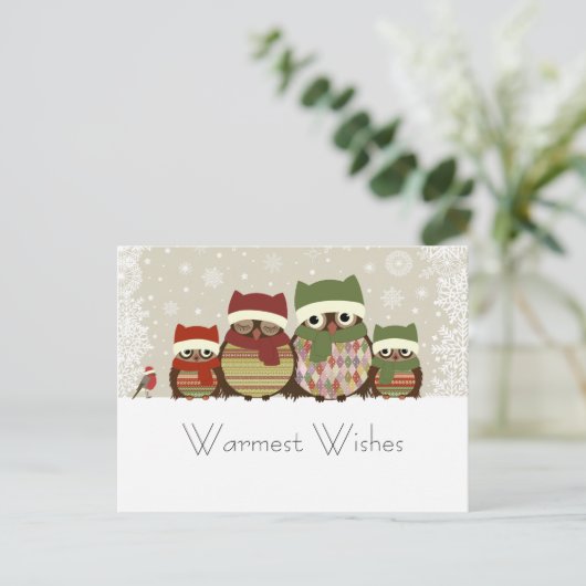 Uil Familie Postkaart met Beste Wensen Feestdagenkaart (Staand voorkant)