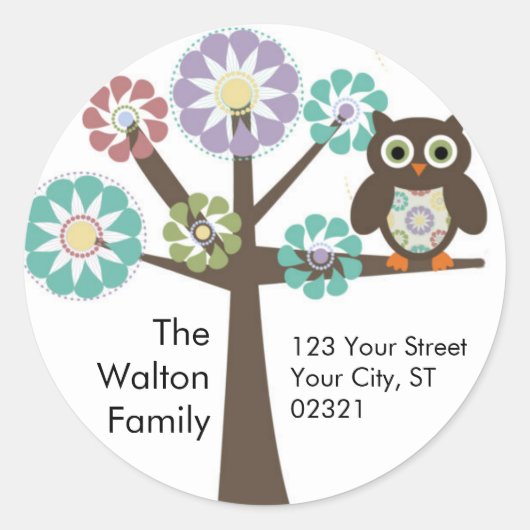 Uil Familie Retouradres ronde sticker / label (Voorkant)