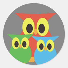 Uil familie: Rood, Groen en Blauw Ronde Sticker