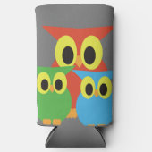 Uil familie: rood, groen en blauw seltzer blikjeskoeler (Voorkant)