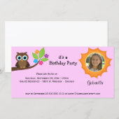 Uil Feest Uitnodiging Roze Achtergrond (Voorkant / Achterkant)