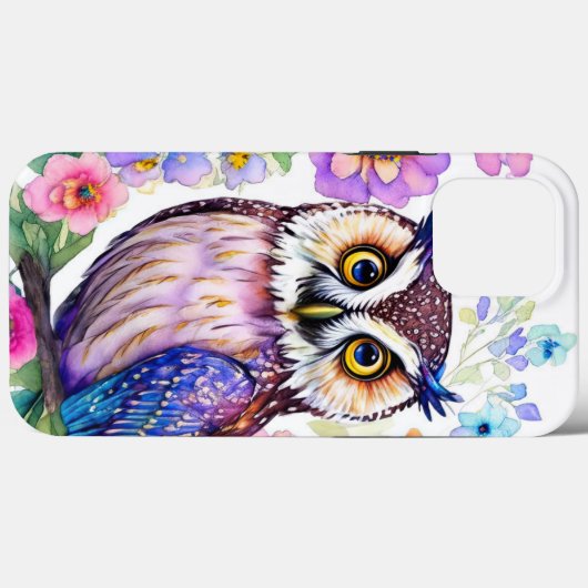 Uil Floral Artistic Waterverf Case-Mate iPhone Case (Achterkant (horizontaal))