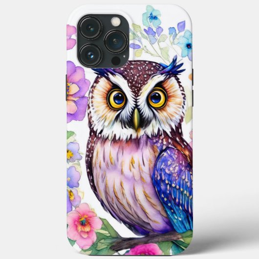 Uil Floral Artistic Waterverf Case-Mate iPhone Case (Achterkant)