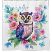 Uil Floral Artistic Waterverf Douchegordijn (Voorkant)