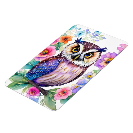 Uil Floral Artistic Waterverf Magneet (Linkerzijde)