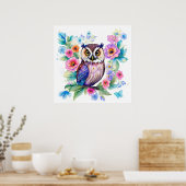 Uil Floral Artistic Waterverf Poster (Keuken)