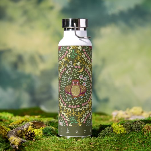 Uil Folk Green Waterfles (Buiten)