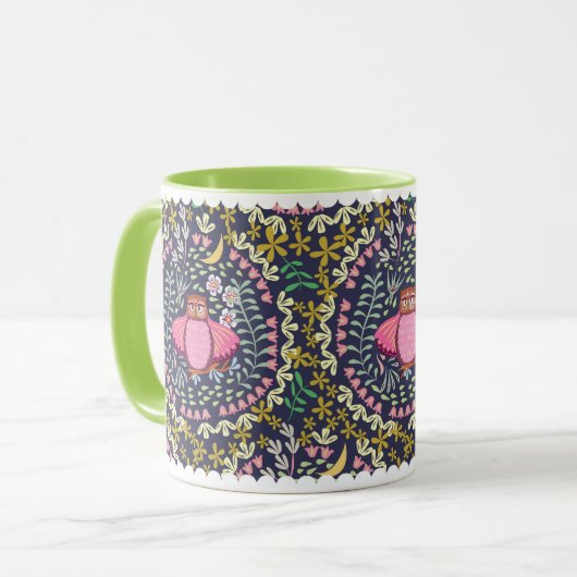 Uil Folk Navy Mok (Voorkant links)