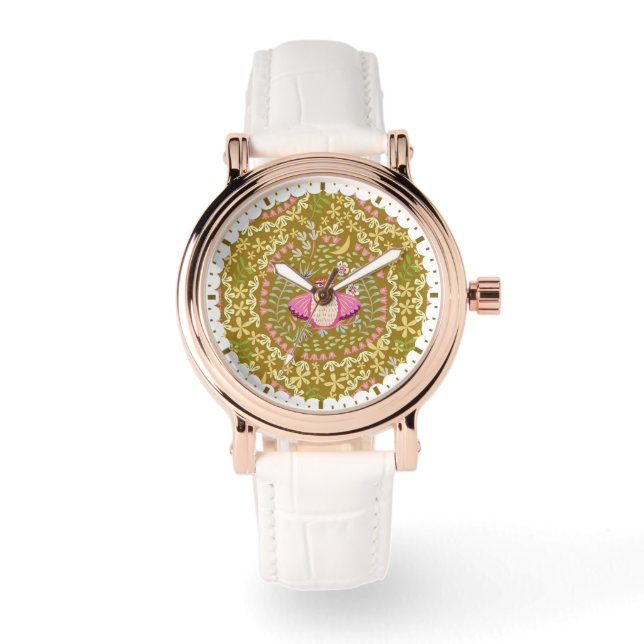 Uil Folk Olive Horloge (Voorkant)