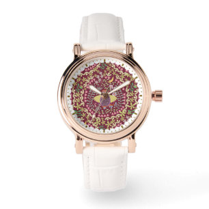 Uil Folk wijn rood Horloge