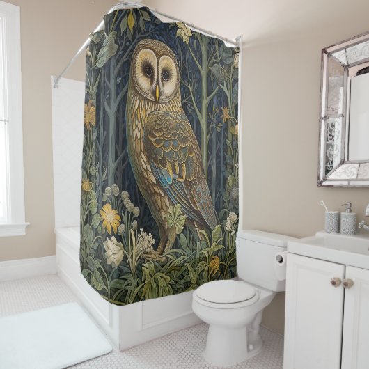 Uil Forest, William Morris Style Douchegordijn (In situ)