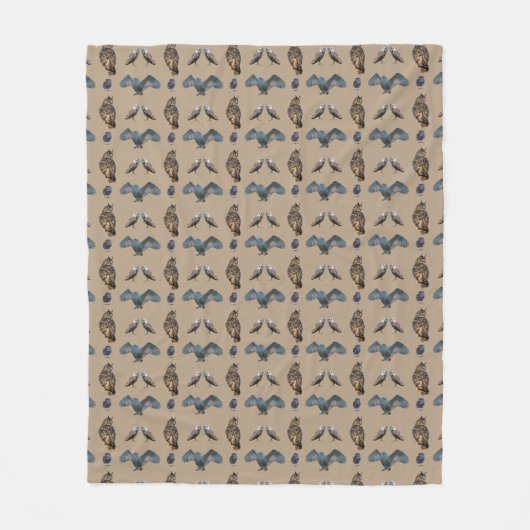 Uil Frenzy Fleece Deken (Beige) (Voorkant)