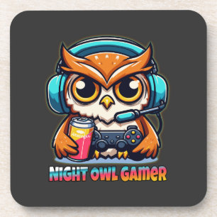 Uil Gamer Mascotte Pret Gaming Illustratie Bier Onderzetter