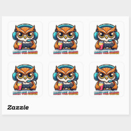 Uil Gamer Mascotte Pret Gaming Illustratie Vierkante Sticker
