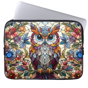 Uil Gebrandschilderd Glas Geïnspireerd Laptop Sleeve