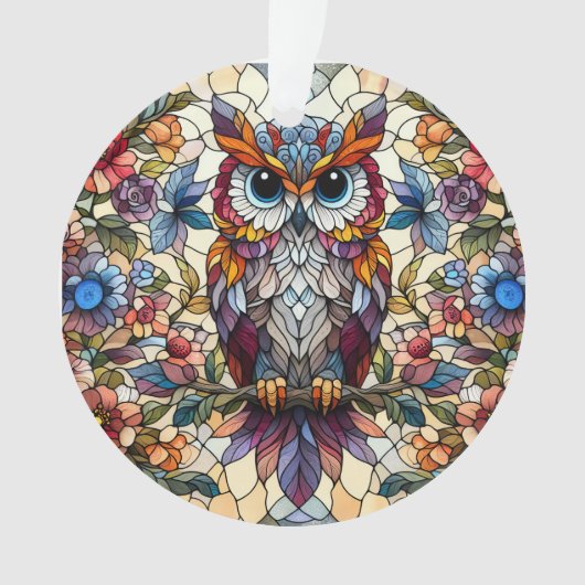 Uil Gebrandschilderd Glas Geïnspireerd Ornament (voorkant)