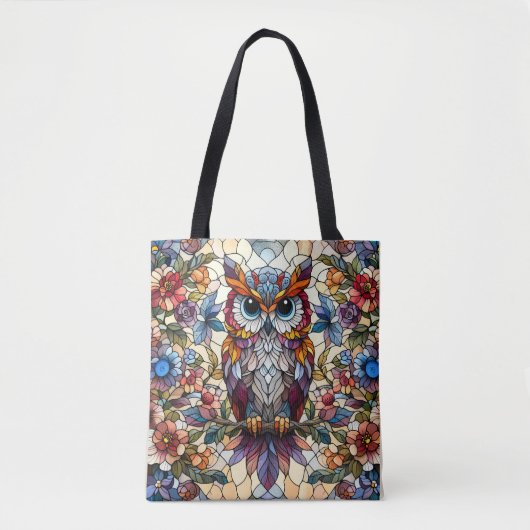 Uil Gebrandschilderd Glas Geïnspireerd Tote Bag (Voorkant)