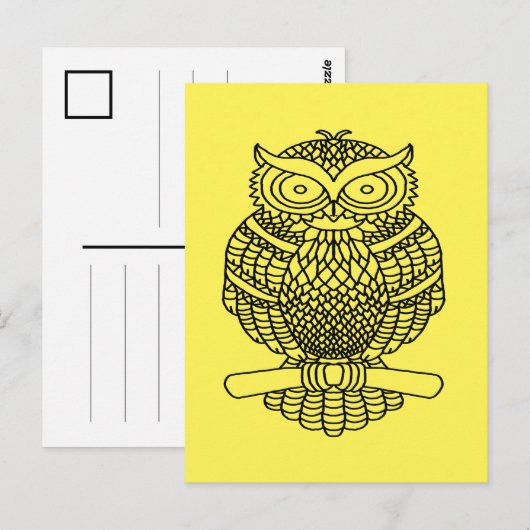 Uil (geel) - Ansichtkaart Briefkaart (Voorkant / Achterkant)
